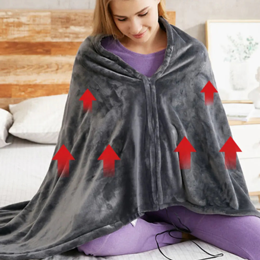 ThermaShawl™ – Wearable Heated Blanket with 3 Heat Levels | USB-Powered Cozy Plaid for Home, Office, Car & Travel