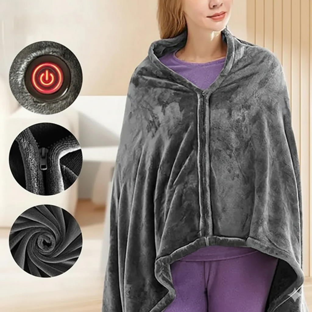 ThermaShawl™ – Wearable Heated Blanket with 3 Heat Levels | USB-Powered Cozy Plaid for Home, Office, Car & Travel