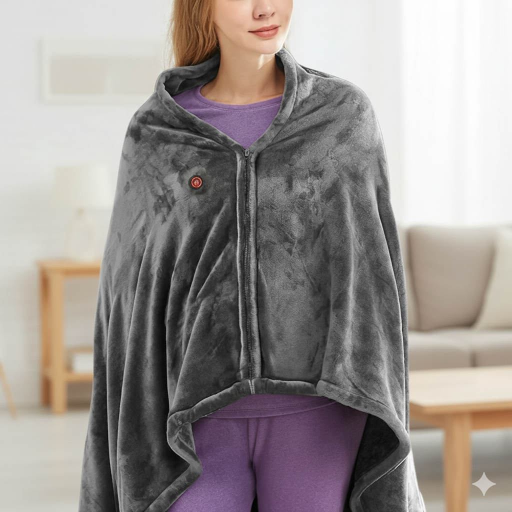 ThermaShawl™ – Wearable Heated Blanket with 3 Heat Levels | USB-Powered Cozy Plaid for Home, Office, Car & Travel